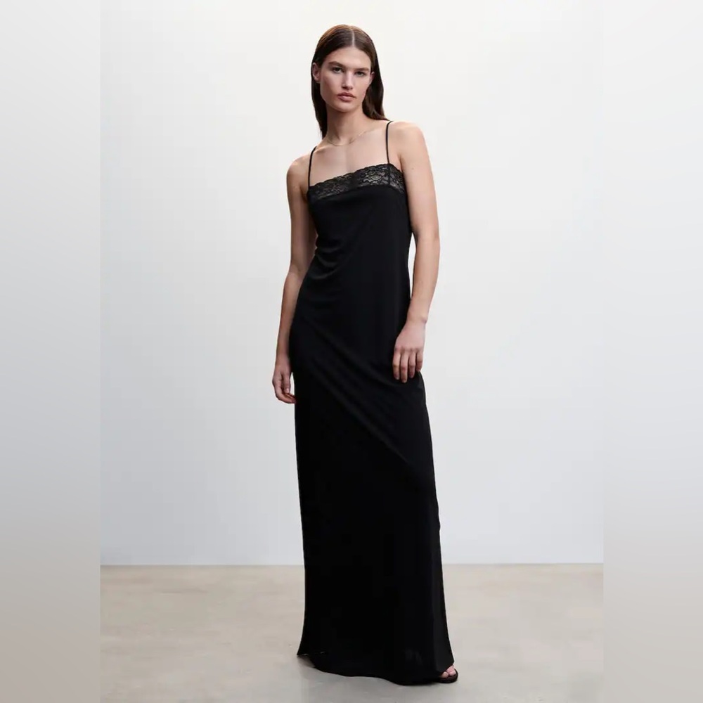 Mango Black Lace Detail Maxi Dress Size 8 Brand NEW with tag